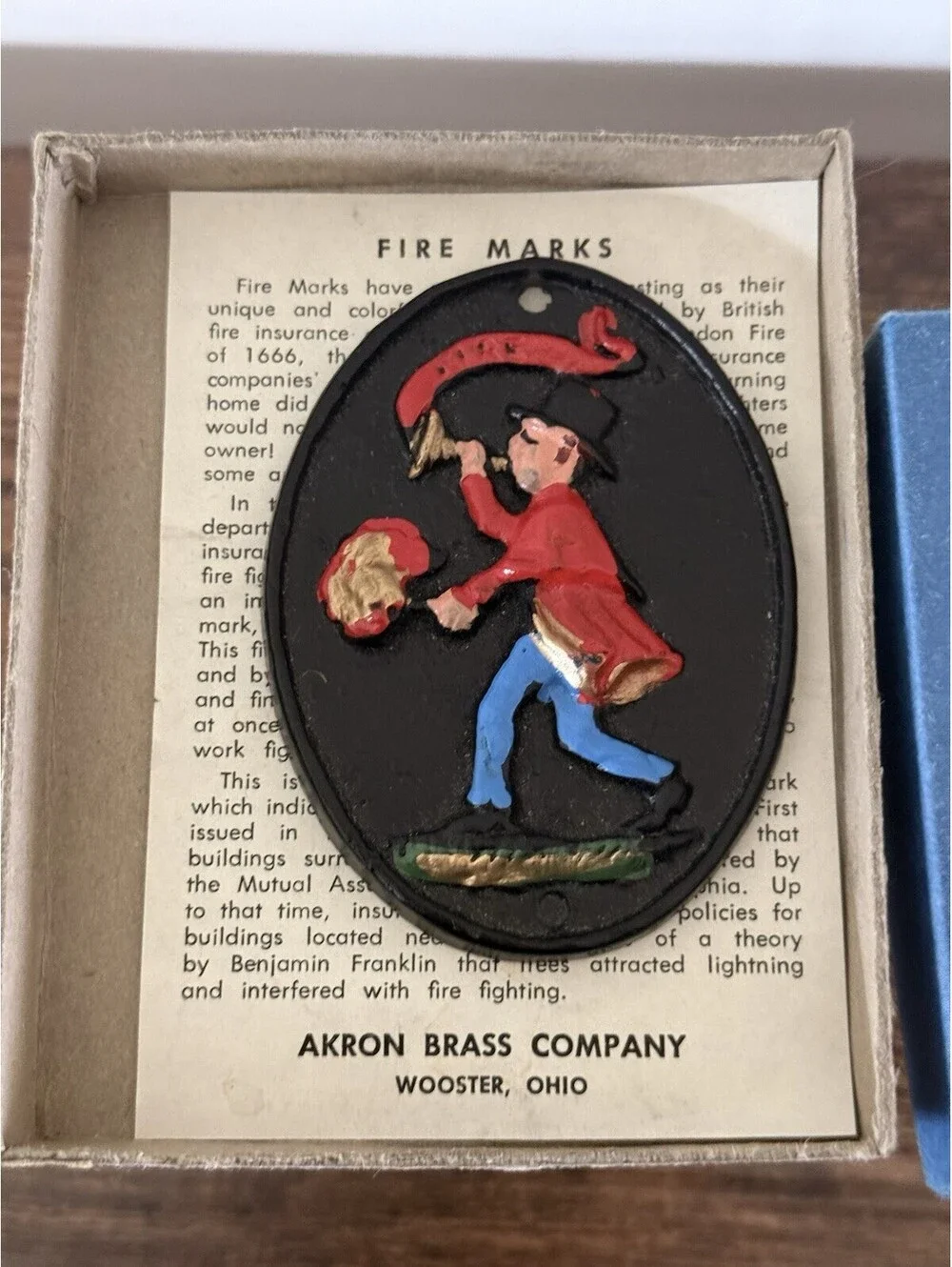 Vtg Cast Iron Fire Marks From Akron Brass Co With Original Paper History & Box